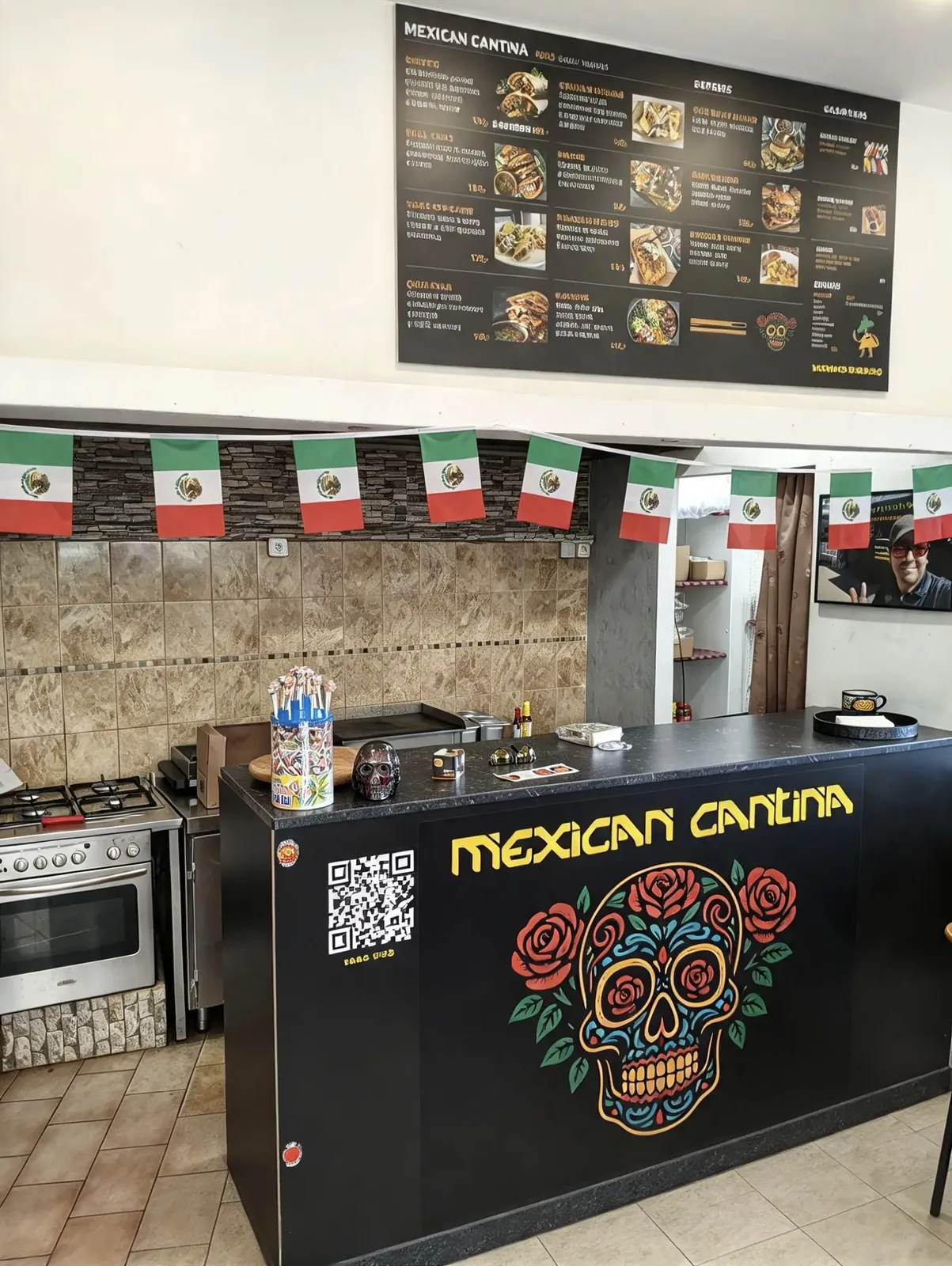 Pult Mexican Cantina s lebkou a tabulí s menu v pobočce Jablonec